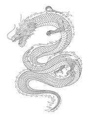 Line art of japanese dragon isolated on white background. vector illusration
