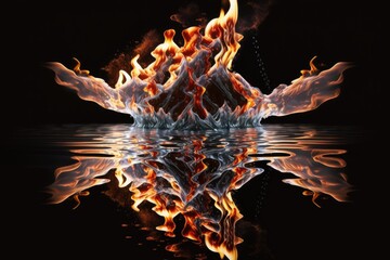 Sticker - A crisscross of flames floats above the water. Generative AI