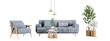 Sofa and plant in 3d rendering. Set of interior furniture in 3d rendering. 