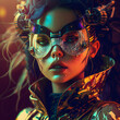 © aledesun - generative ai illustration, girl with ar goggles in a a futuristic scenery