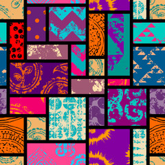 Poster - Geometric abstract pattern. Intersection patchwork plaid style
