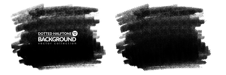 Poster - Vector big hand drawn brush strokes with dotted halftone effect. Monochrome design element. One color monochrome artistic hand drawn backgrounds.