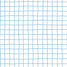 Seamless Checkered Repeating Vector Pattern With Hand Drawn Grid. Blue Plaid Geometric Simple Texture. Crossing Lines. Abstract Delicate Pattern For Fabric, Textile, Wallpaper, Apparel, Wrapping