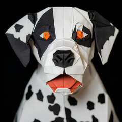 a dog of a white, short-haired breed with dark spots. generative AI