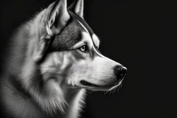 Canvas Print - Isolated photograph of a black and white Siberian Husky dog. Generative AI