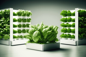 Harvest of green ripe vegetables, hydroponic greenhouse. Generative ai.