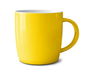 Yellow ceramic mug isolated on empty background