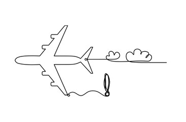 Wall Mural - Abstract plane with exclamation mark as line drawing on white background