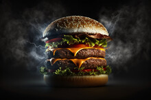 Delicious Burger, A Visual Feast For Foodies With An Amazing Looking Burger With Salad And Cheese. Ai Generated