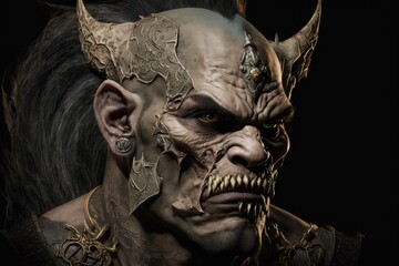 Poster - picture of a tatted orc's head. generative ai