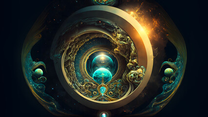 Wall Mural - fifth dimension fantastic cosmic visualisation, neural network generated art. digitally generated im