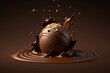 Chocolate truffle falling into chocolate generative ai