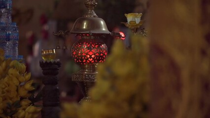 Sticker - Closeup footage of a lamp at the Chua Quan Su Buddhist Temple in Hanoi, Vietnam