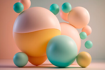 Poster - Abstract background with geometric spheres. Pastel color balls colorful composition of multicolor spheres backdrop. Generative ai