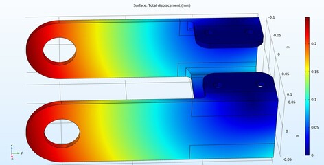 Canvas Print - Computer 3d modeling of the steel mechanical part.
Displacement of the shape of the part under the influence of high temperature.
Physical properties of solids.