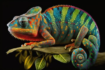 Poster - panther chameleons have incredible rainbow coloring (furcifer pardalis). generative ai