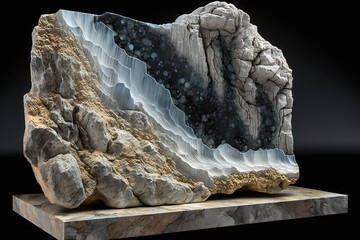 Wall Mural - Display rock with bumps and crags, from the raised center of a horizontal slab of stone to a rough textured slice of quartz. Generative AI