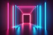 canvas print picture - Neon Portal Tunnel viereck pink blau - Hintergrund schwarz - Generative AI
