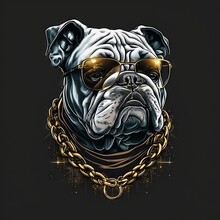 Logo Bulldog Vector Art Gold Chain Artic Wearing Glasses Cool Image Generative AI