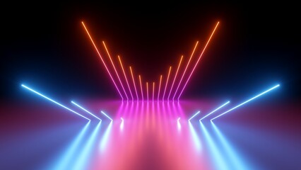 Wall Mural - 3d render, abstract neon background with colorful glowing lines