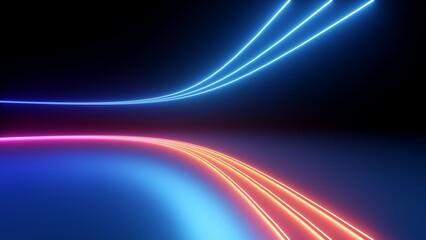Wall Mural - 3d render, abstract neon background with colorful glowing curvy lines. Minimalist futuristic wallpaper