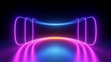 Wall Mural - 3d render, abstract neon background with colorful glowing lines. Technology wallpaper