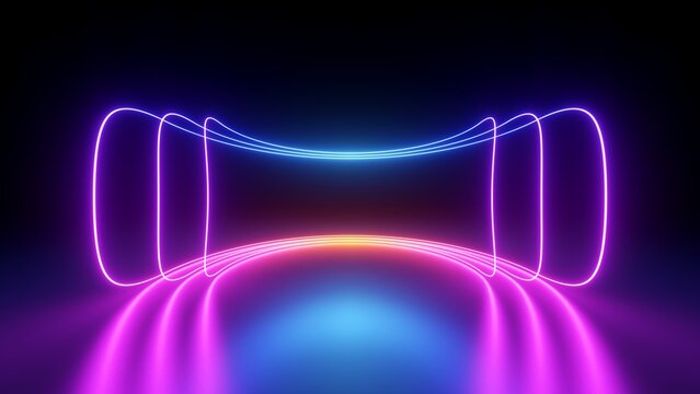 Wall Mural -  - 3d render, abstract neon background with colorful glowing lines. Technology wallpaper