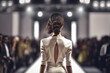 Model woman on catwalk wearing white dress. Generative AI