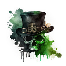 St Patrick's Day Skull In Hat Generative AI Illustration Isolated On White Background