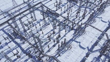 Wall Mural - Snow covered electrical high voltage substation.