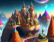 Steampunk fantasy colorful city in the sky. Generative AI