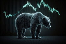 Bearish Market, Bear In Front Of The Stock, Forex Or Crypto Chart, The Illustrative Concept For Financial Markets Going Down