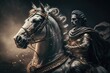 Alexander the Great Mounted on his Steed Horse. Battle in Ancient Times. Generative AI