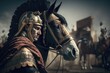 Alexander the Great on his Steed Horse. Battle in Ancient Times. Generative AI