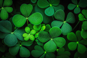 a close up of a bunch of green clovers, background full of lucky clovers, art illustration 