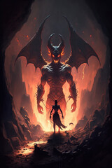 Wall Mural - a demonic creature standing in the middle of a cave, dark fantasy, art illustration 