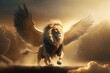 lion with the wings in golden clouds. Generative ai