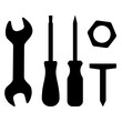 © Anamarija - Set of tool icons. Wrench, screwdrivers, nail, nut. Vector illustration.
