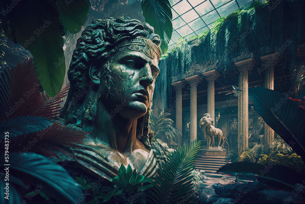 Alexander the Great Statue Standing Tall Among the Hanging Gardens of ...