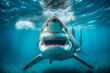 Requin avec la bouche grande ouverte dans la mer sous l'eau - Générative iA