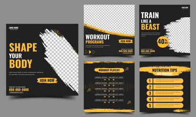 Sticker - Fitness and gym social media post content and promotion  banner template design collection