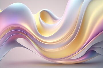 Wall Mural - 3d render abstract background holographic curved wave in motion. pastel color gradient design element for banner background, wallpaper. Generative AI.