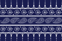Asian Floral Paisley Ethnic Seamless Pattern. Southeast Asia, Laos, Indian, Indonesian, Sri Lanka, Thai Batik Style. Design For Fabric, Clothing, Home Decor, Wallpaper, Texture, Carpet, Curtain, Print