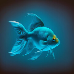 Generative AI, blue color fish with blue background in fish tank