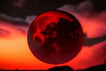 Blood Moon, Red Moon, Real Full Blood Moon In Black Sky With Cloud - Generative Ai