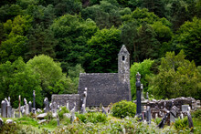 Medieval Monastery Glendalough On The Green Island Ireland