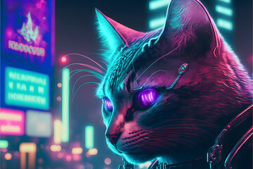 Cyberpunk-style cat created with generative AI technology