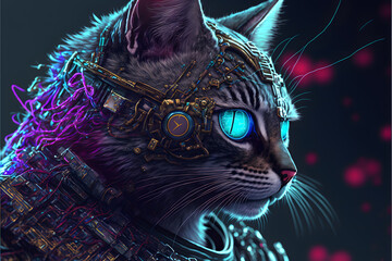 Cyberpunk-style cat created with generative AI technology