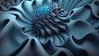 3D rendering, abstract background with folded textile ruffle, blue flower, blue fabric macro, wavy fashion wallpaper