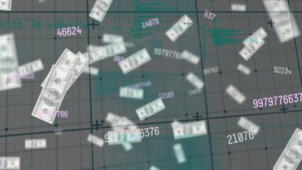 Poster - Animation of data processing over banknotes falling